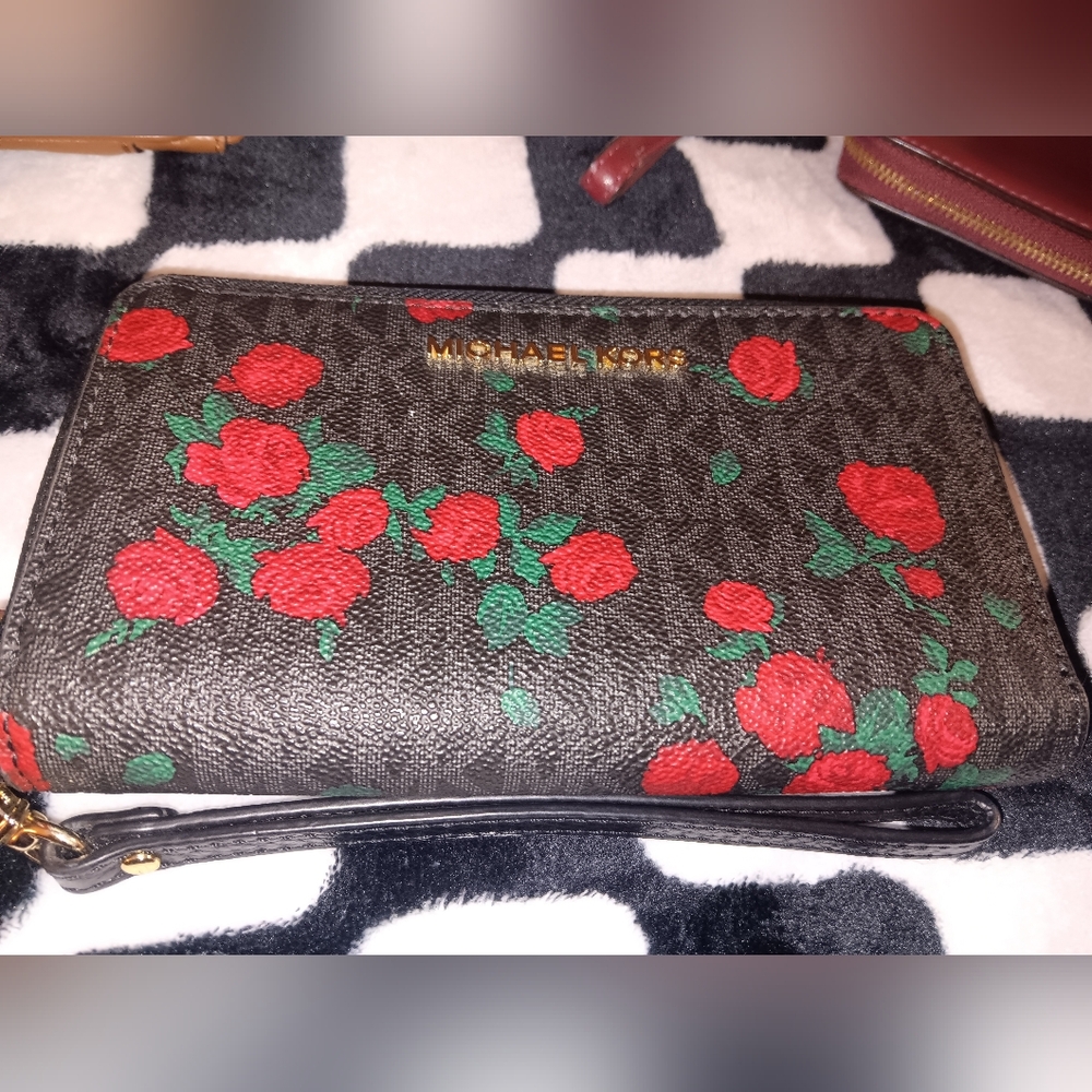 Michael Kors Black and Red Floral Wallet